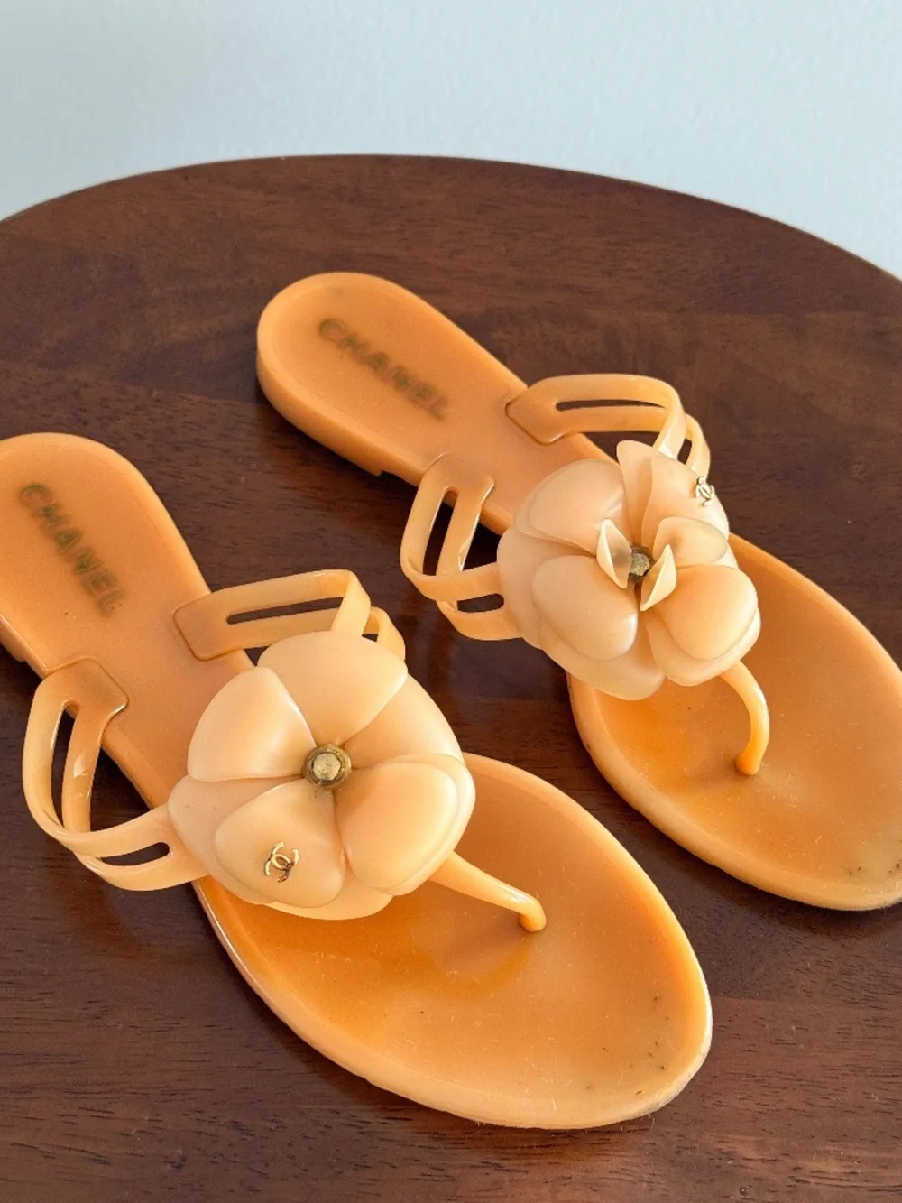 CHANEL Interlocking CC Camelia Jelly Sandals